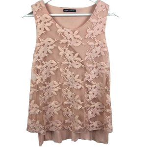 CABLE & GAUGE Womens Light Pink Floral Overlay Sleeveless Blouse